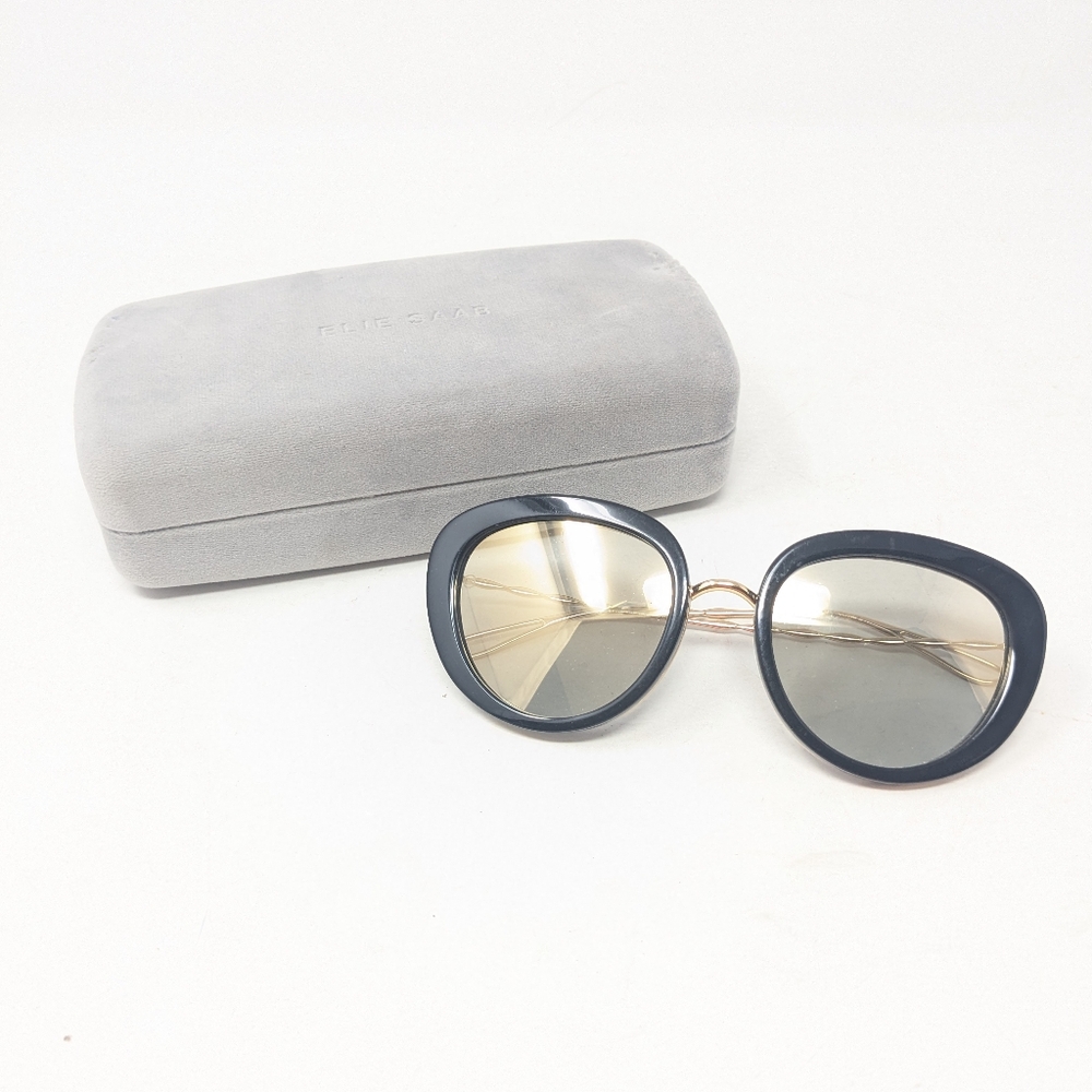 Elie Saab ES007/S 2M2JO Black & Gold Round Glamourous Sunglasses Made In Italy 